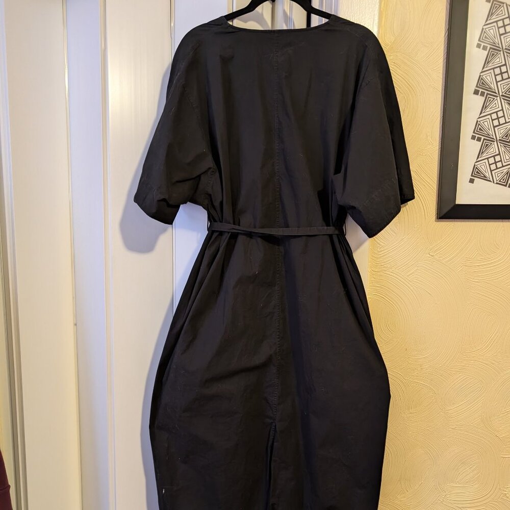 COS v neck midi shift dress in black cotton